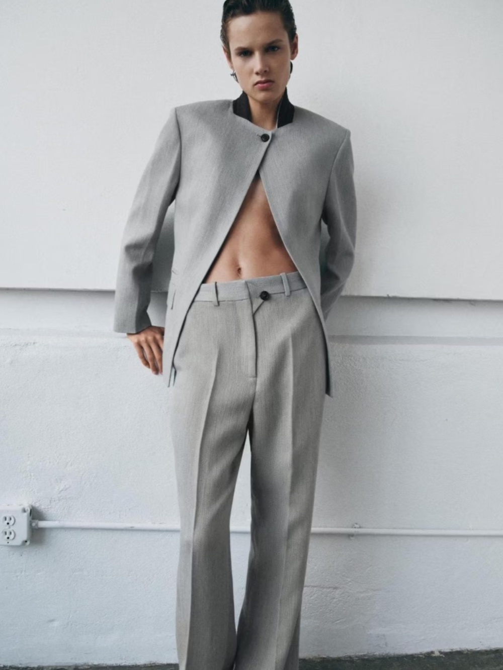 Zara ZW Collection Grey Contrast Collar Jacket